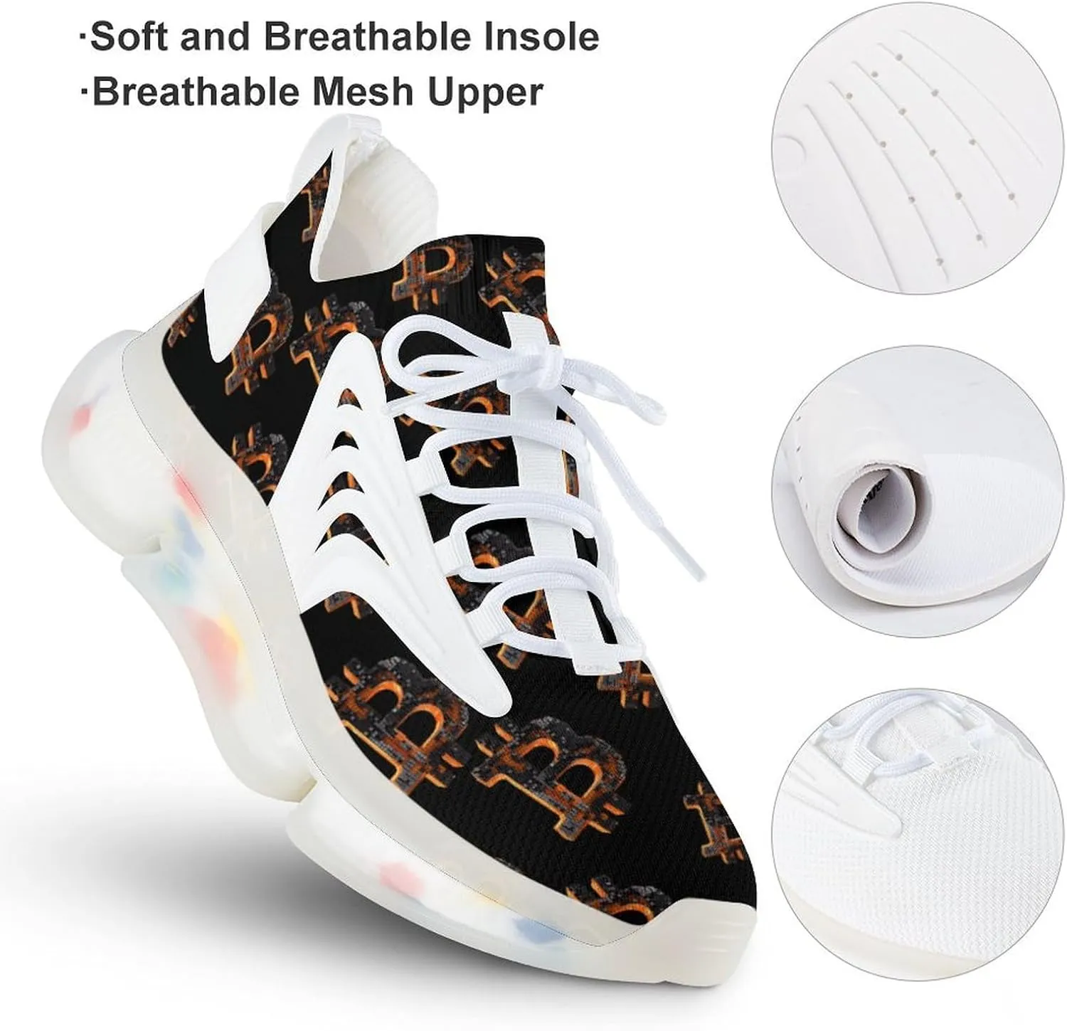 3D Bitcoin Logo Men's Running Shoes Lightweight Walking Shoe Breathable Sneaker