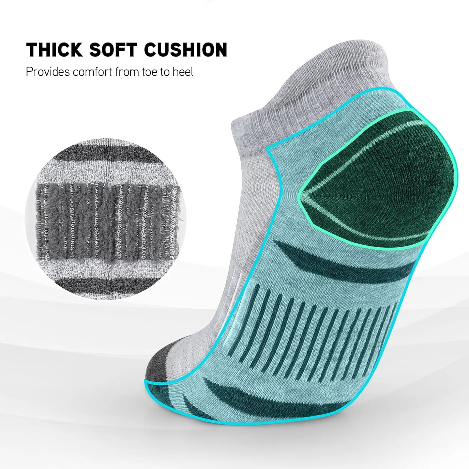 6 Pack Men's Ankle Socks With Cushion - Low Cut Athletic Sports Socks for Women Men 6-9/9-12/12-14