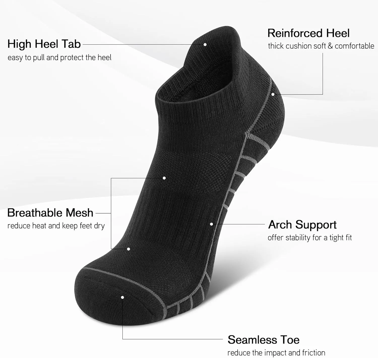6 Pack Men's Ankle Socks With Cushion - Low Cut Athletic Sports Socks for Women Men 6-9/9-12/12-14