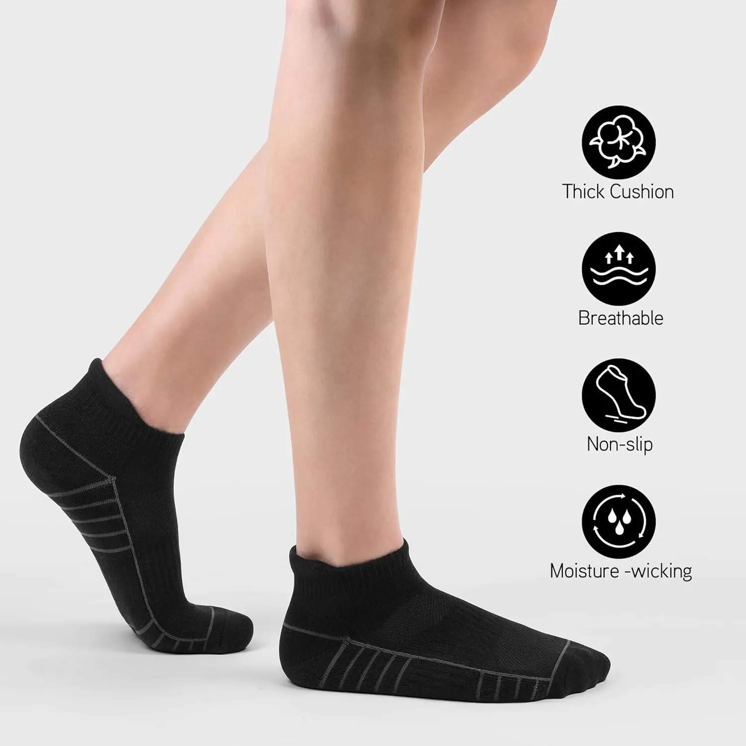 6 Pack Men's Ankle Socks With Cushion - Low Cut Athletic Sports Socks for Women Men 6-9/9-12/12-14