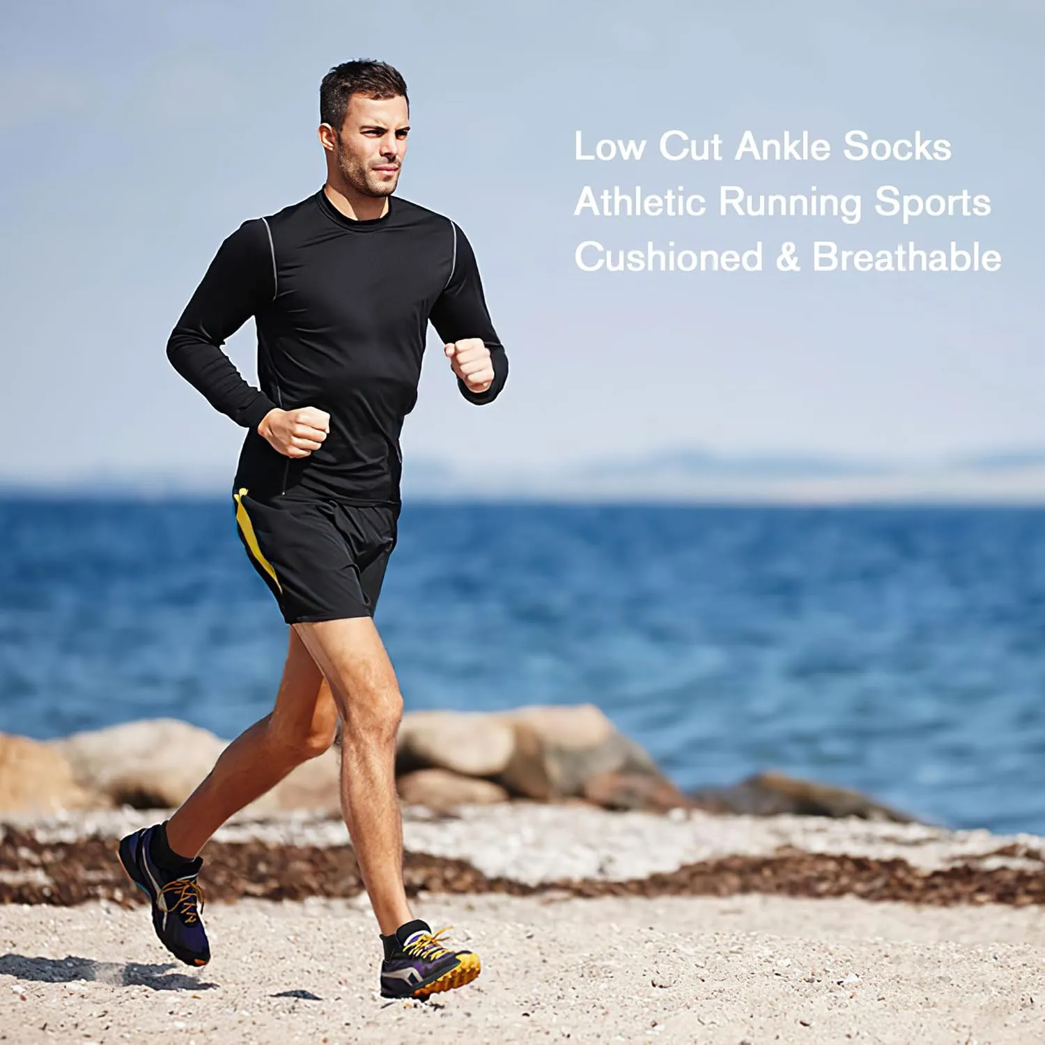 6 Pack Men's Ankle Socks With Cushion - Low Cut Athletic Sports Socks for Women Men 6-9/9-12/12-14