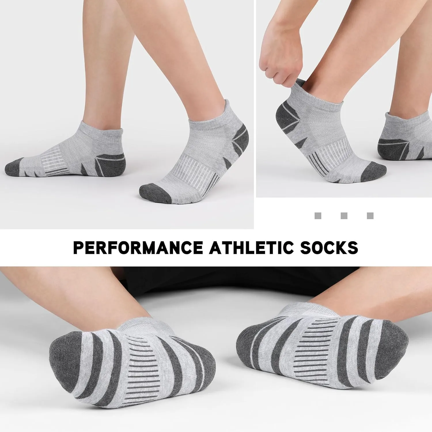 6 Pack Men's Ankle Socks With Cushion - Low Cut Athletic Sports Socks for Women Men 6-9/9-12/12-14