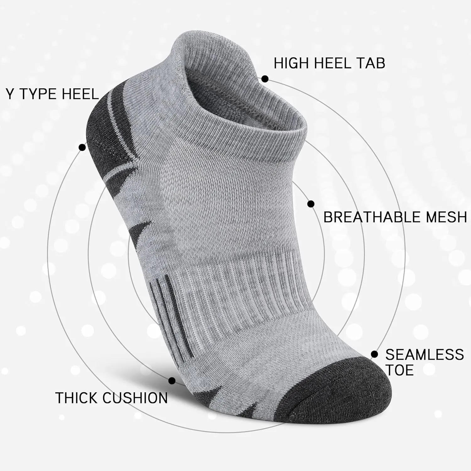 6 Pack Men's Ankle Socks With Cushion - Low Cut Athletic Sports Socks for Women Men 6-9/9-12/12-14