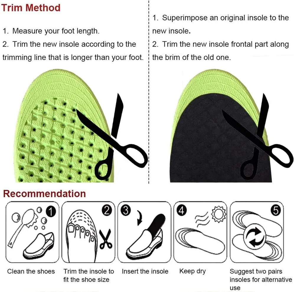 Ailaka Elastic Shock Absorbing Height Increasing Sports Shoe Insoles, Soft Breathable Honeycomb Orthotic Replacement Inserts for Men & Women
