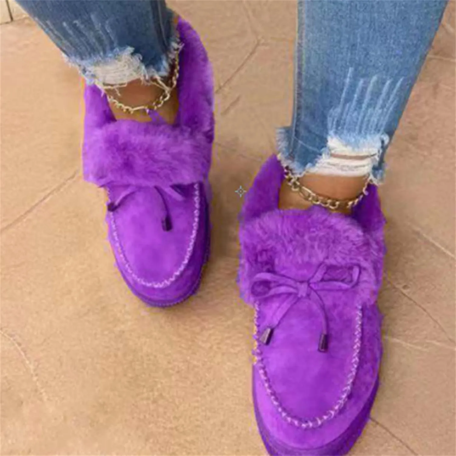 Ankle Boots For Women Comfy Snow Boots Winter Warm Slip On Outdoor Fur Lined Comfortable Fashion Casual Loafers Shoes