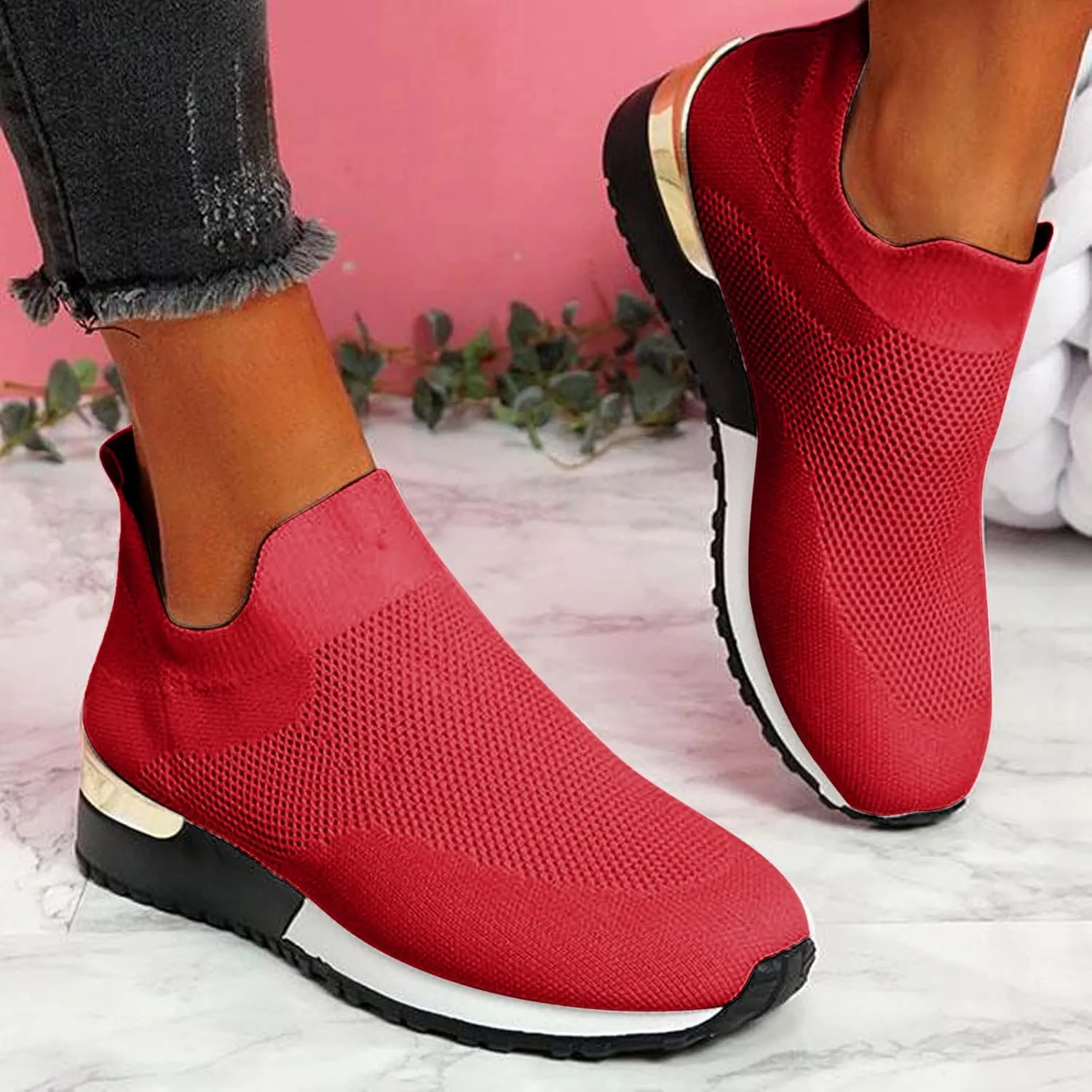 Arch Support Dress Shoes for Women Plantar Fasciitis Slip On Walking Shoes for Women Wide Women Slip On Shoes Casual Mule Chunky Platform High Sneakers for Women Zapatos De Ejercicios para Mujer Gym