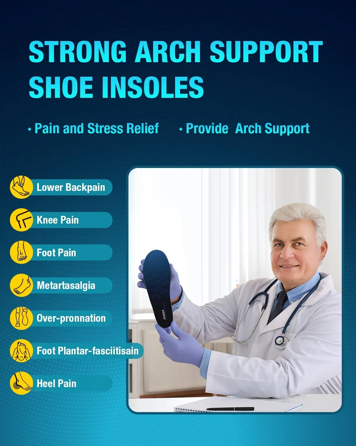 Arch Support Shoe Inserts, Hollow Structural Shock Absorbing, Orthotics Cushioning Shoe Insoles for Relieve Plantar Fasciitis, Achilles Tendonitis, Flat Feet, High Arch (XS)