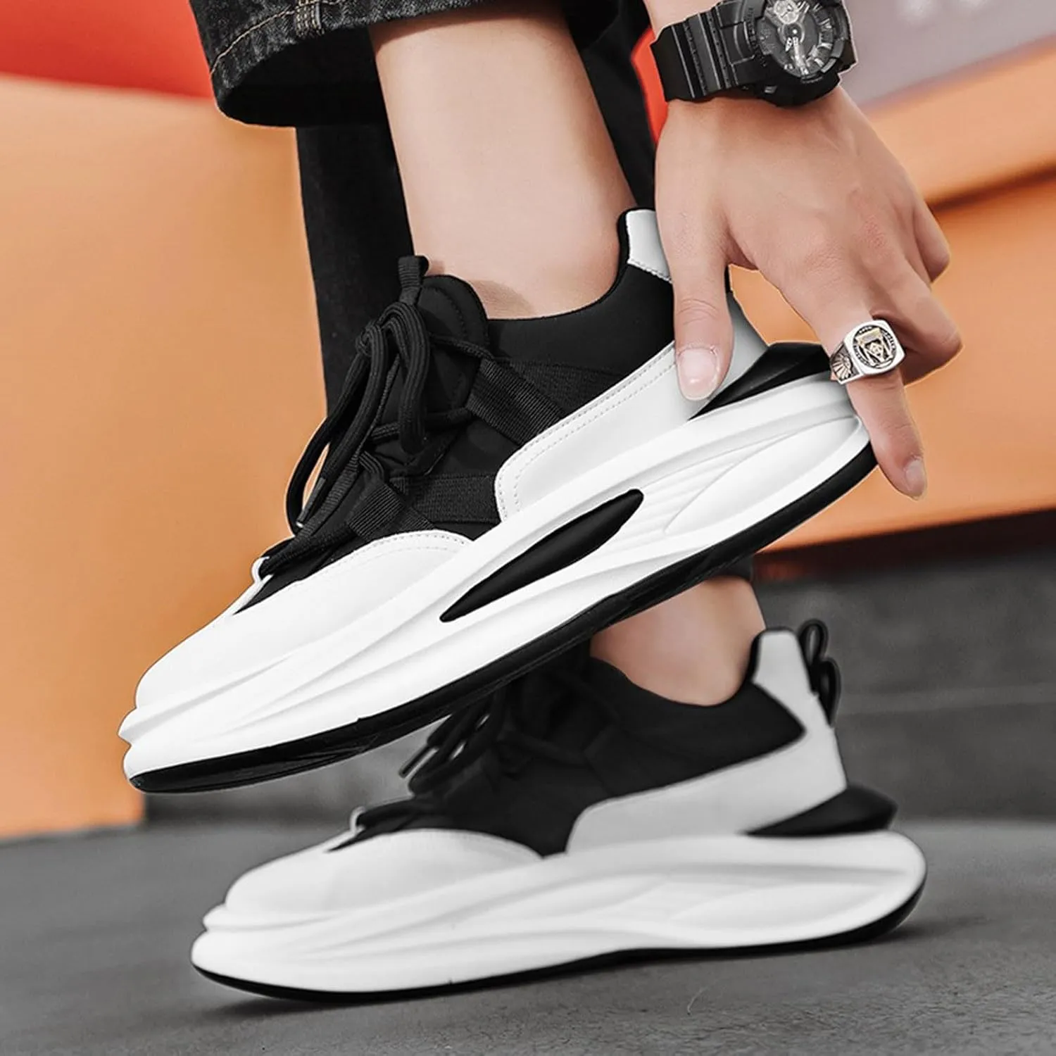 Arch Support Sports Shoes for Men Air Cushion Sole Breathable Shoes Comfortable Lace Up Sneaker Boots for Men High Top