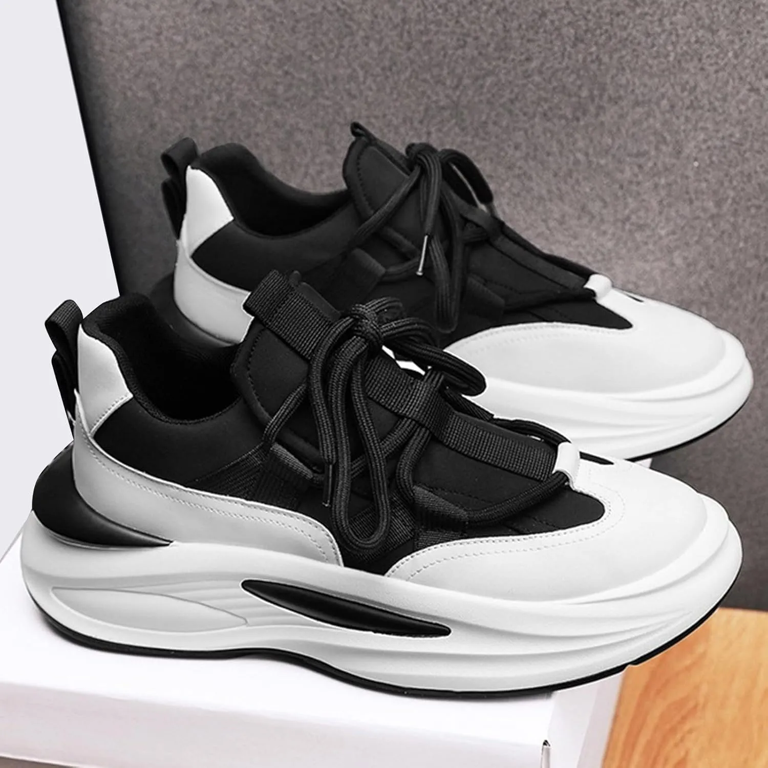 Arch Support Sports Shoes for Men Air Cushion Sole Breathable Shoes Comfortable Lace Up Sneaker Boots for Men High Top