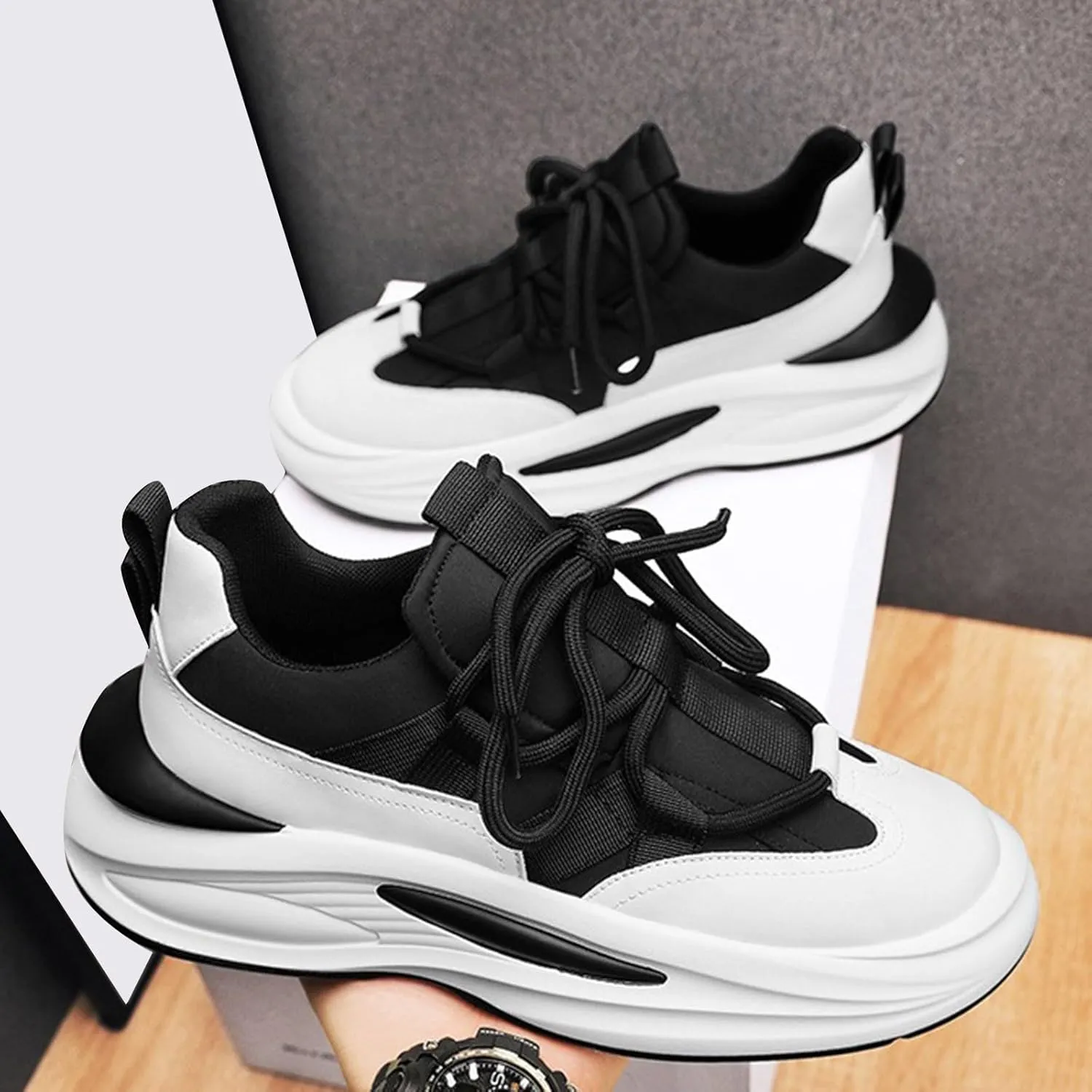 Arch Support Sports Shoes for Men Air Cushion Sole Breathable Shoes Comfortable Lace Up Sneaker Boots for Men High Top