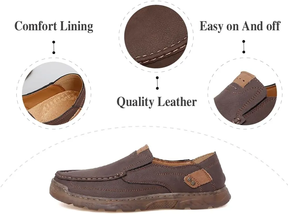 Asifn Mens Casual Non-Slip Loafers Outdoor Lightweight Walking Shoes Leather Comfortable Work Shoes Driving Shoes