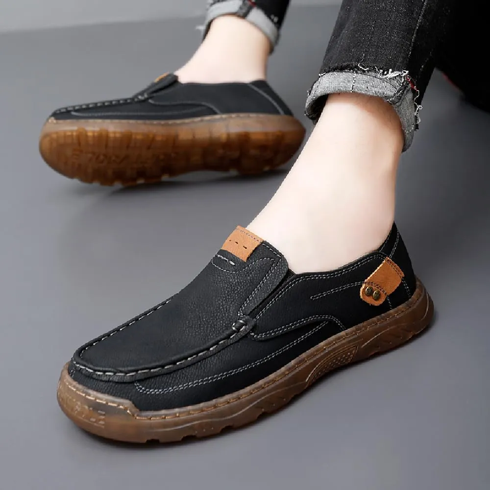 Asifn Mens Casual Non-Slip Loafers Outdoor Lightweight Walking Shoes Leather Comfortable Work Shoes Driving Shoes