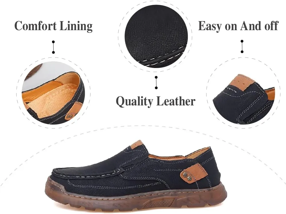 Asifn Mens Casual Non-Slip Loafers Outdoor Lightweight Walking Shoes Leather Comfortable Work Shoes Driving Shoes