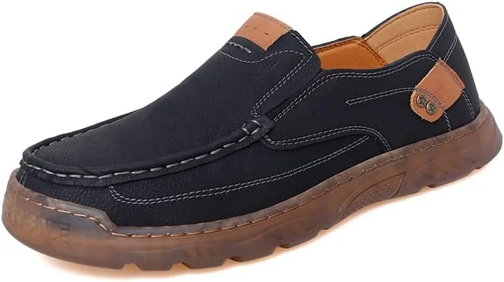 Asifn Mens Casual Non-Slip Loafers Outdoor Lightweight Walking Shoes Leather Comfortable Work Shoes Driving Shoes