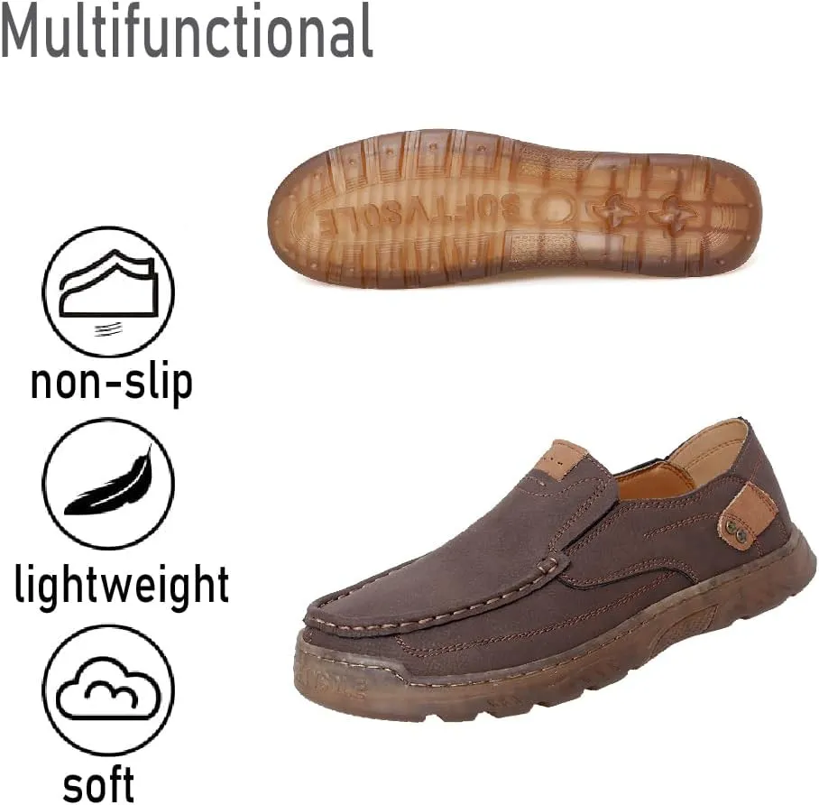 Asifn Mens Casual Non-Slip Loafers Outdoor Lightweight Walking Shoes Leather Comfortable Work Shoes Driving Shoes