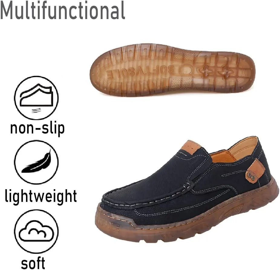 Asifn Mens Casual Non-Slip Loafers Outdoor Lightweight Walking Shoes Leather Comfortable Work Shoes Driving Shoes