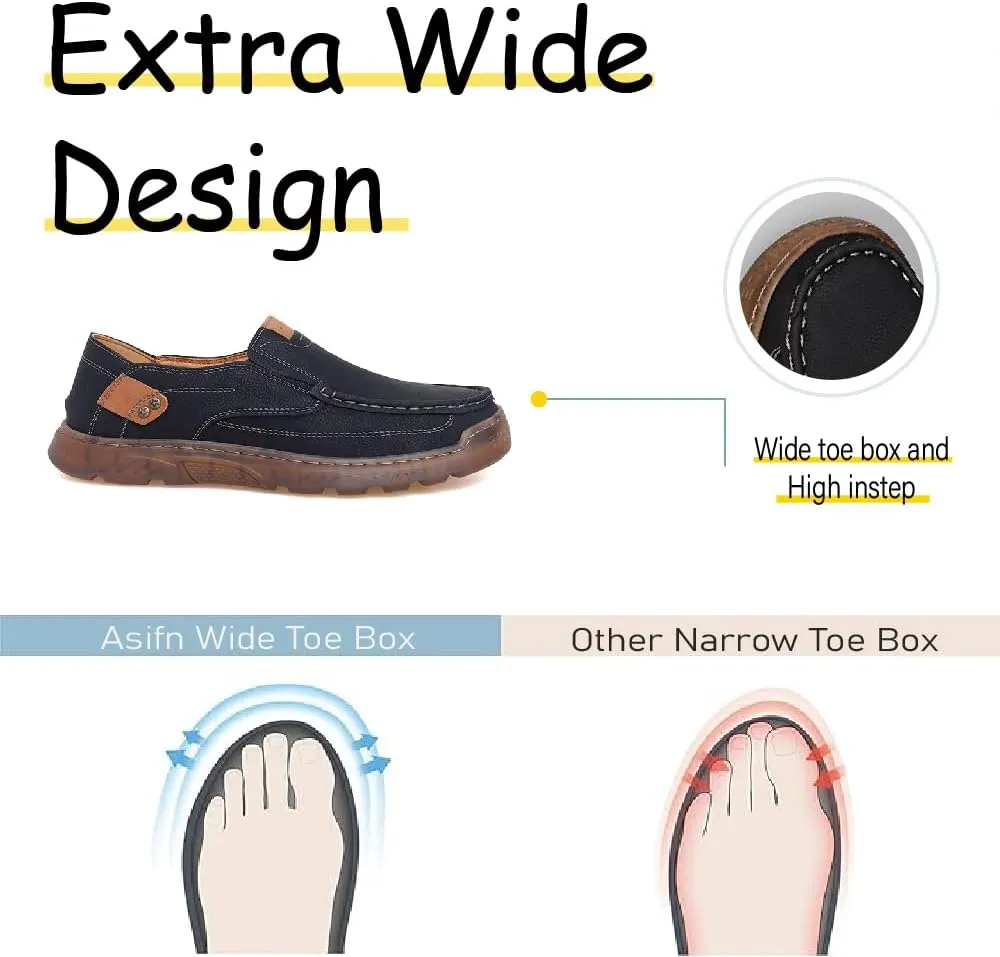 Asifn Mens Casual Non-Slip Loafers Outdoor Lightweight Walking Shoes Leather Comfortable Work Shoes Driving Shoes