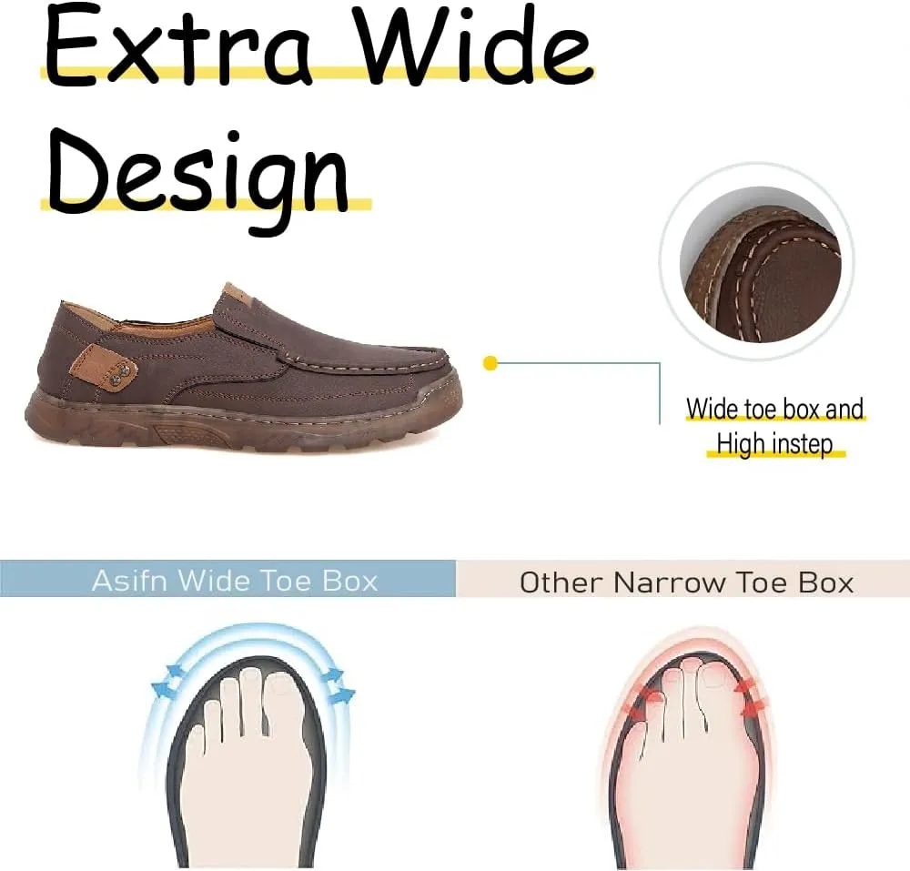Asifn Mens Casual Non-Slip Loafers Outdoor Lightweight Walking Shoes Leather Comfortable Work Shoes Driving Shoes