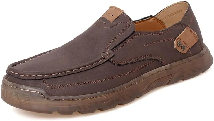 Asifn Mens Casual Non-Slip Loafers Outdoor Lightweight Walking Shoes Leather Comfortable Work Shoes Driving Shoes