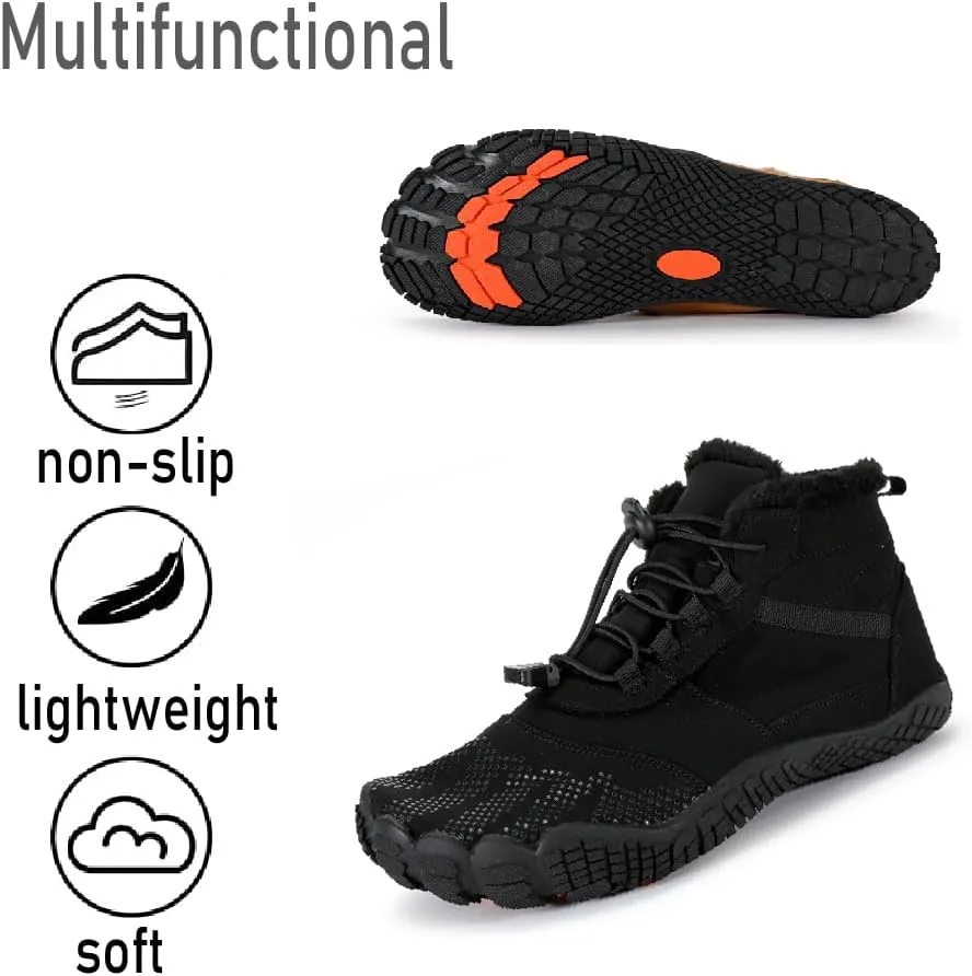 Asifn Mens Hiking Barefoot Boots Winter Outdoor Snow Shoes Casual Warm Cotton Shoes Non-slip Minimalist Sneakers