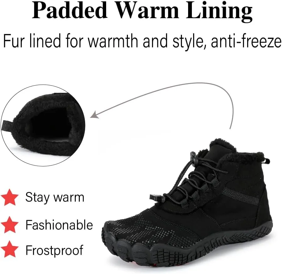 Asifn Mens Hiking Barefoot Boots Winter Outdoor Snow Shoes Casual Warm Cotton Shoes Non-slip Minimalist Sneakers