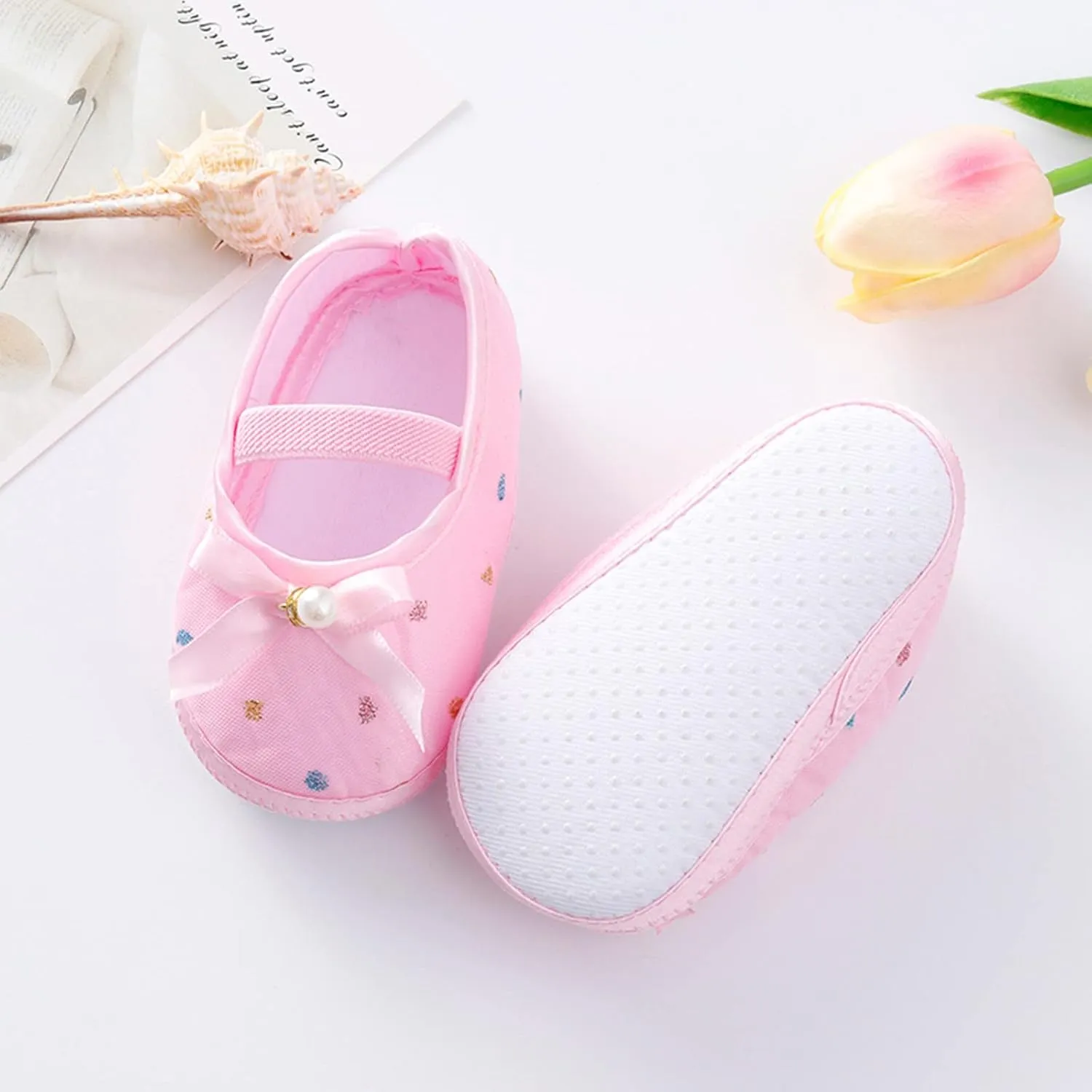 Baby Walking Shoes, Infant Baby Boys Girls Soft Sole Shoes Hanging Pearl Cute Bow Princess Shoes 0-9 Months