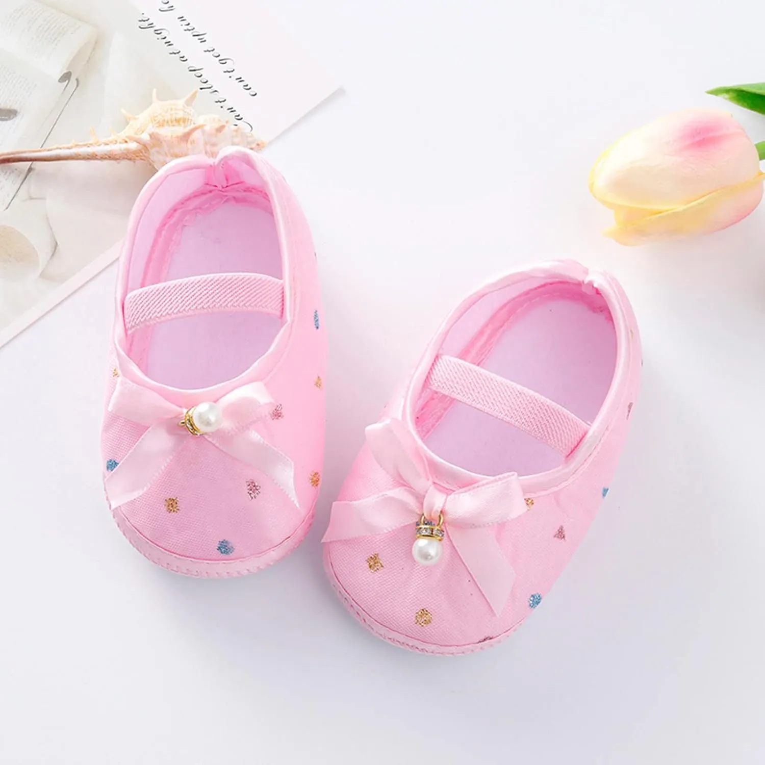 Baby Walking Shoes, Infant Baby Boys Girls Soft Sole Shoes Hanging Pearl Cute Bow Princess Shoes 0-9 Months