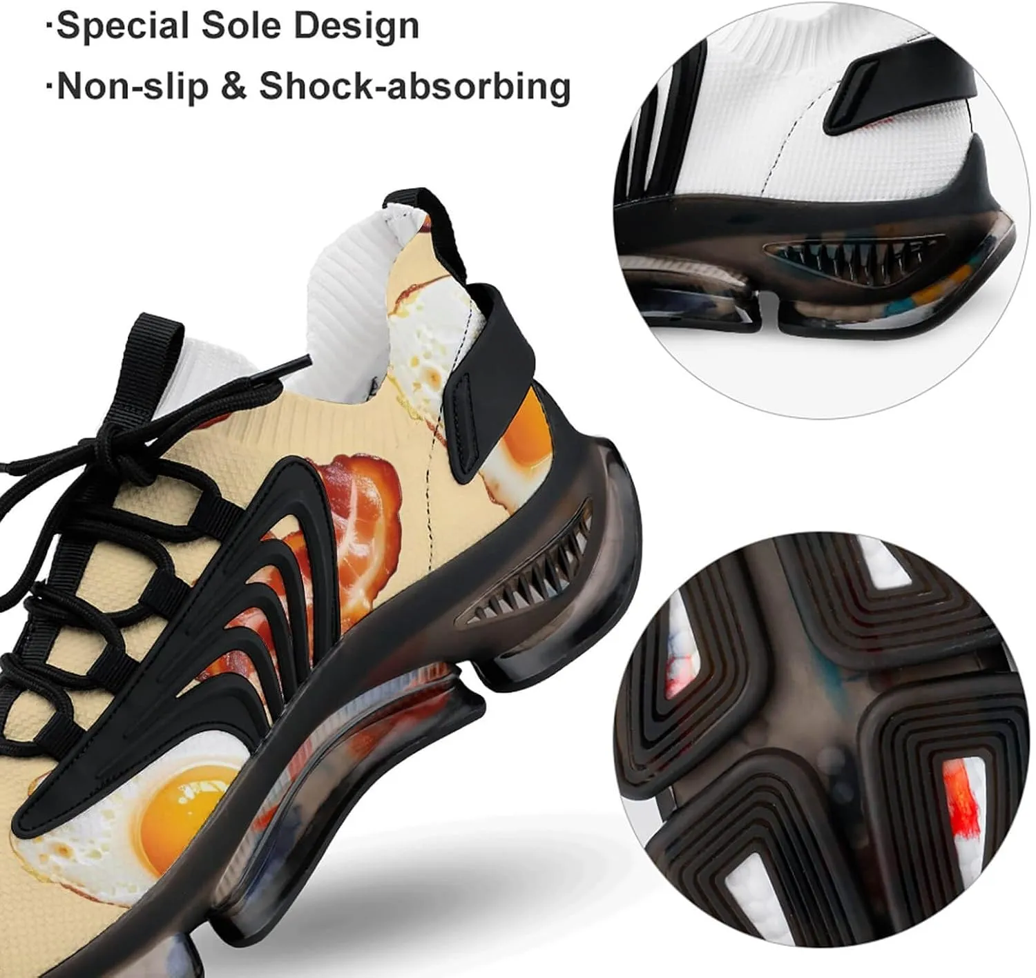 Bacon and Eggs Men's Running Shoes Lightweight Walking Shoe Breathable Sneaker