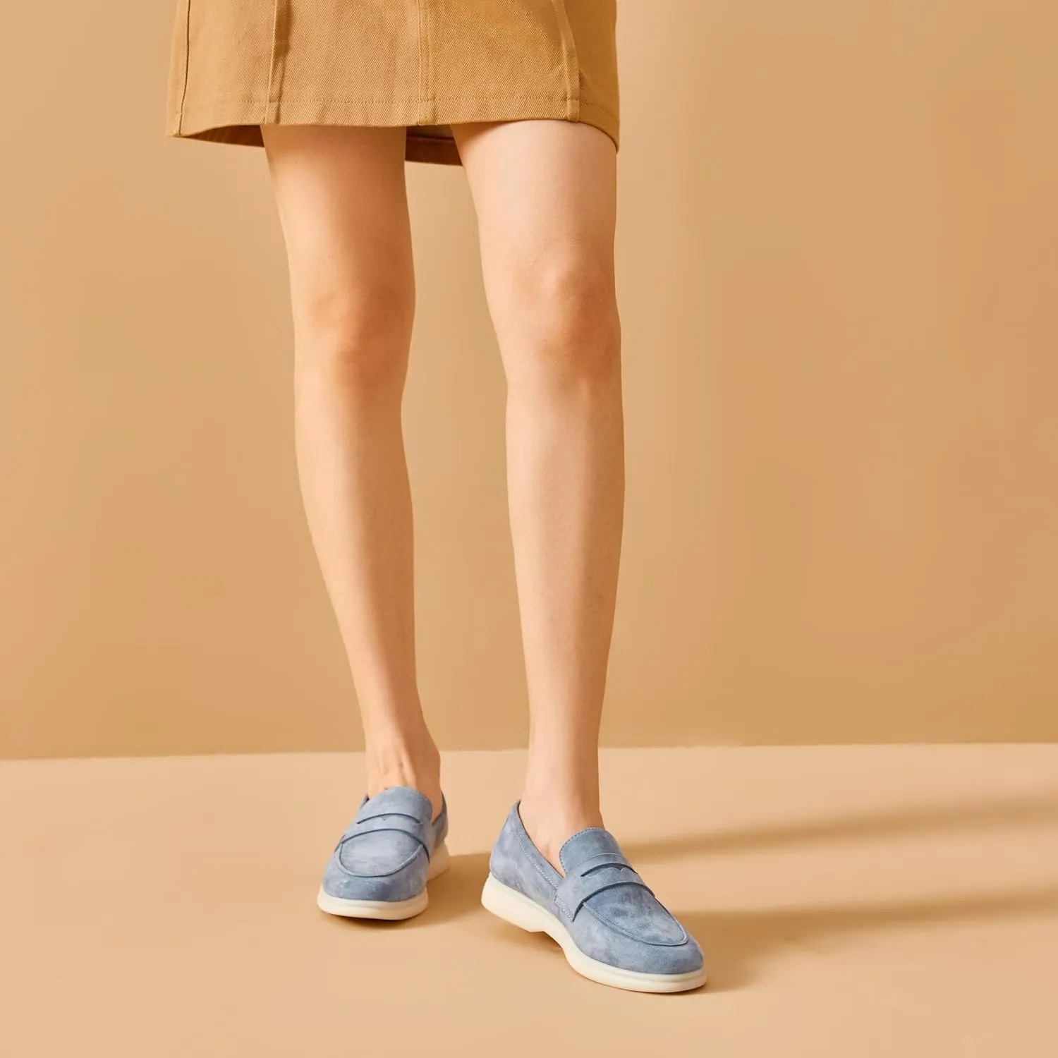BEAU TODAY Suede Penny Loafers for Women Flats Shoes, Comfortable Slip On Loafers, Driving Loafers Shoes Dress Business Casual Non-Slip Office Work Ladies Shoes