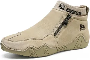 beck Men's Italian Handmade Suede Ankle Chukka Waterproof Outdoor Hiking High Boots All-terrain Adventure Boots Zipper Non-Slip Breathable Sneakers for Walking Driving