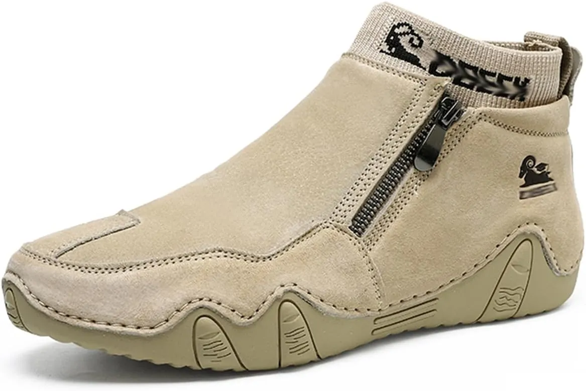 beck Men's Italian Handmade Suede Ankle Chukka Waterproof Outdoor Hiking High Boots All-terrain Adventure Boots Zipper Non-Slip Breathable Sneakers for Walking Driving