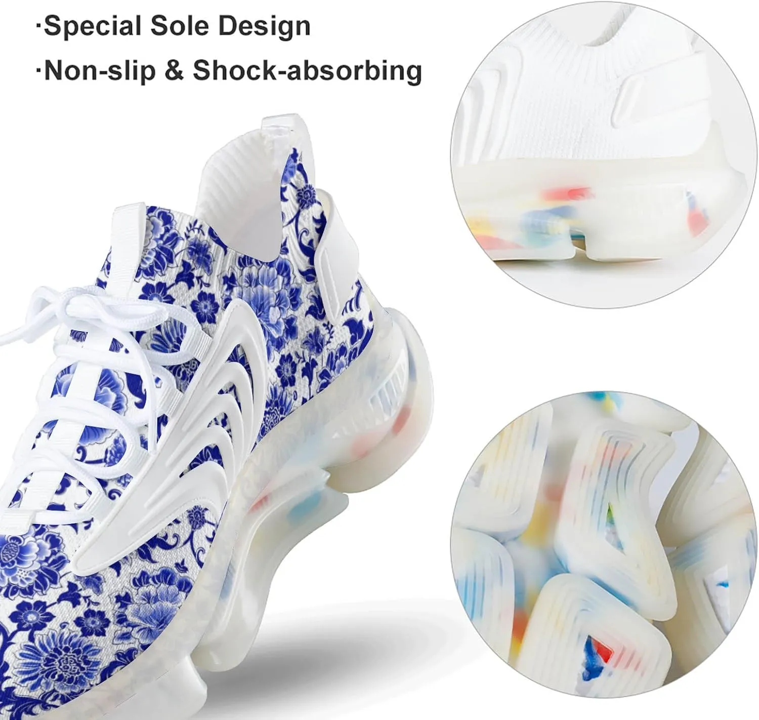 Blue and White Porcelain Men's Running Shoes Lightweight Walking Shoe Breathable Sneaker