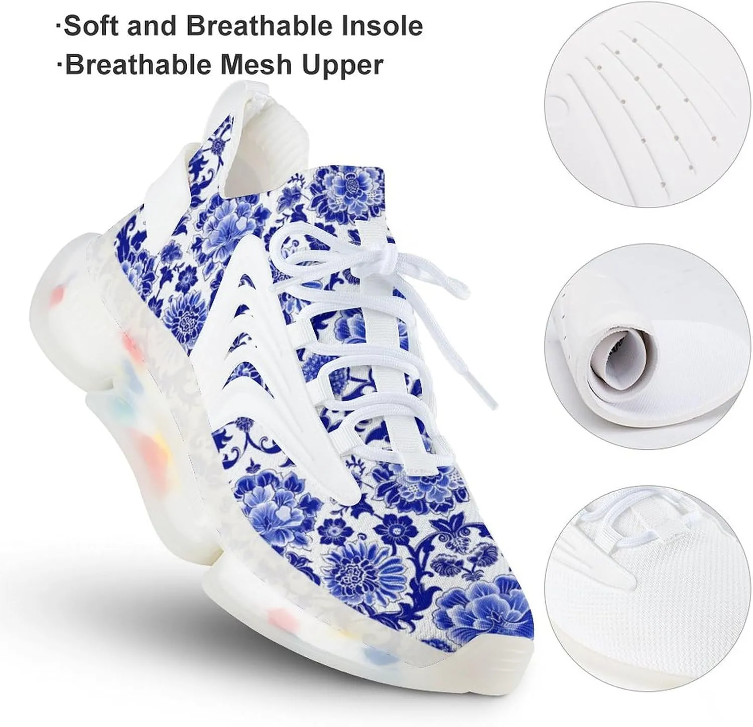 Blue and White Porcelain Men's Running Shoes Lightweight Walking Shoe Breathable Sneaker