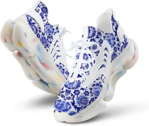 Blue and White Porcelain Men's Running Shoes Lightweight Walking Shoe Breathable Sneaker