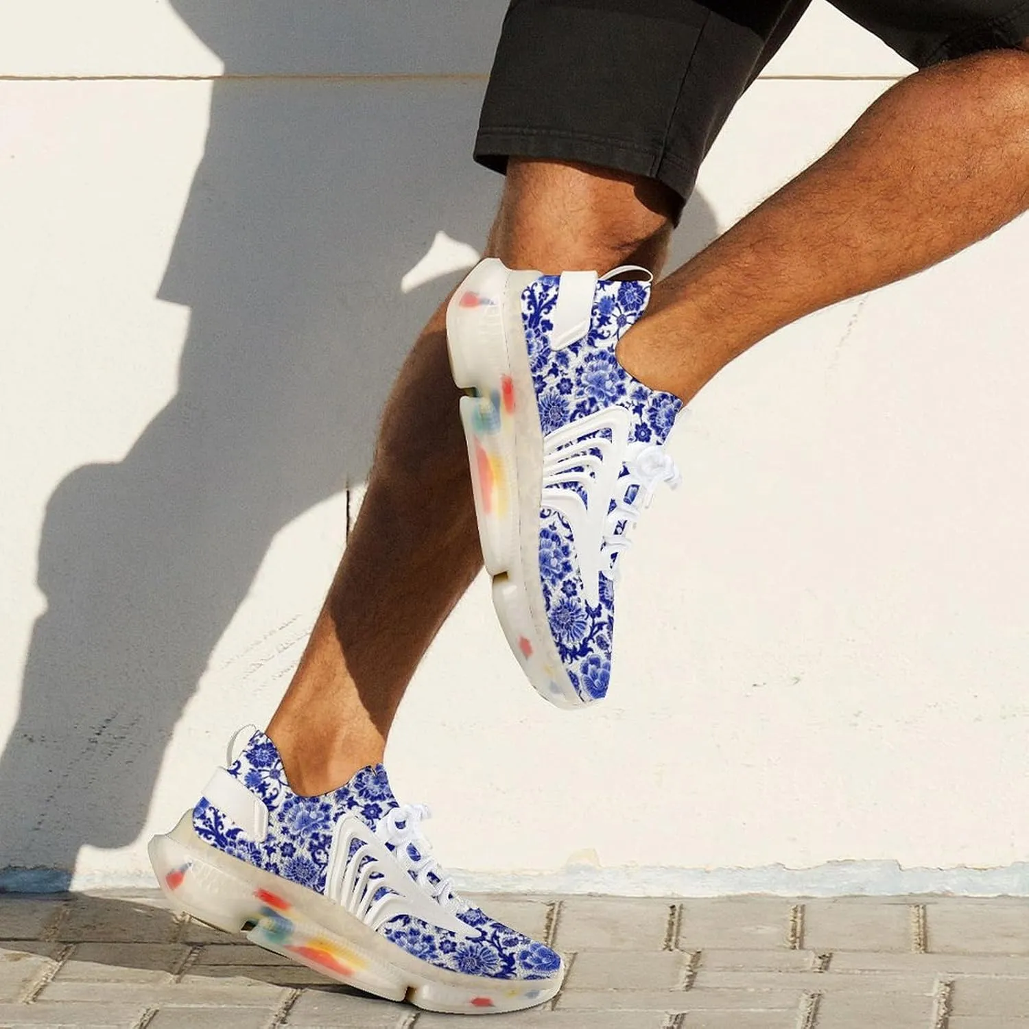 Blue and White Porcelain Men's Running Shoes Lightweight Walking Shoe Breathable Sneaker