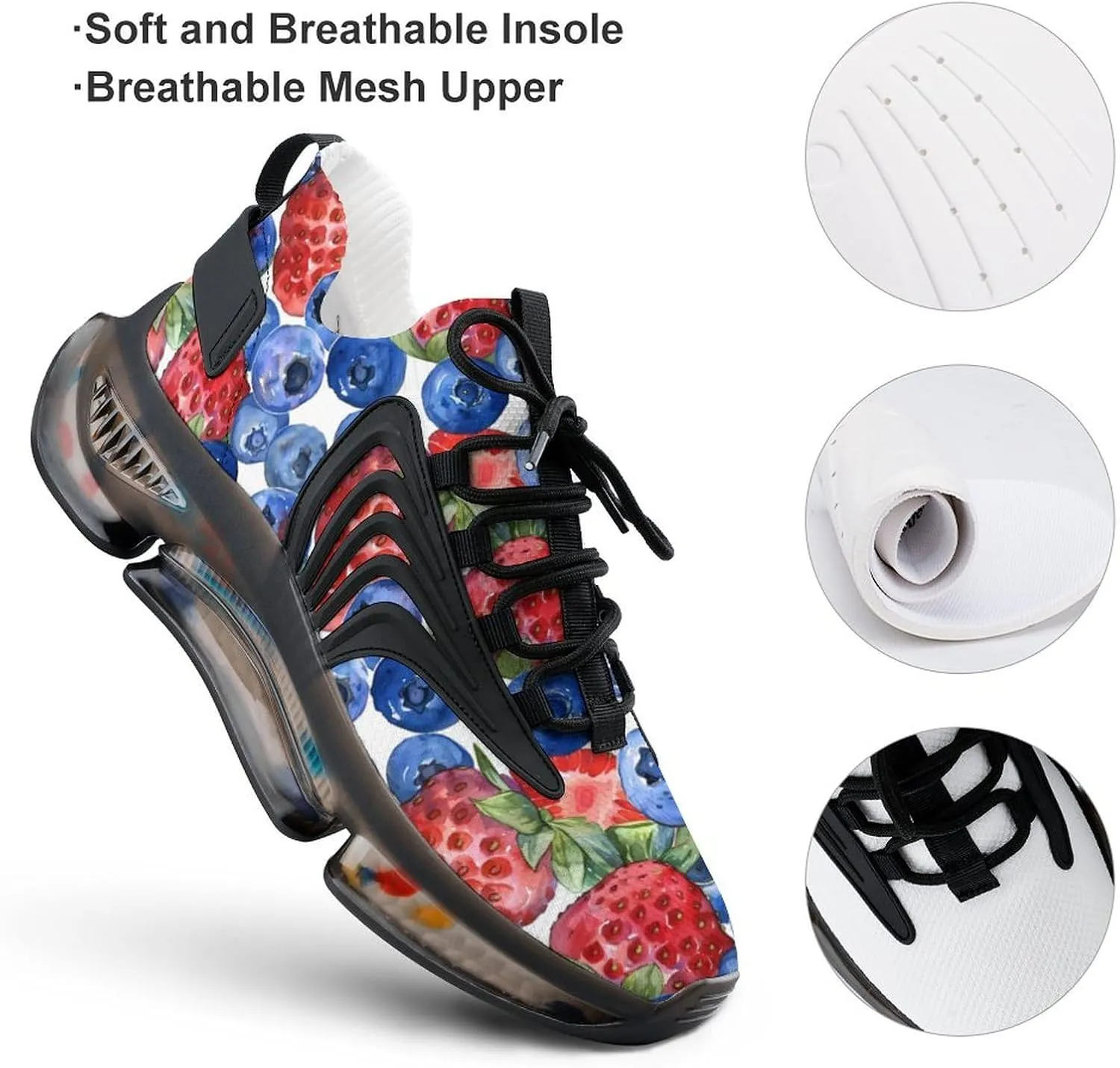 Blueberry and Red Stawberry Men's Running Shoes Lightweight Walking Shoe Breathable Sneaker