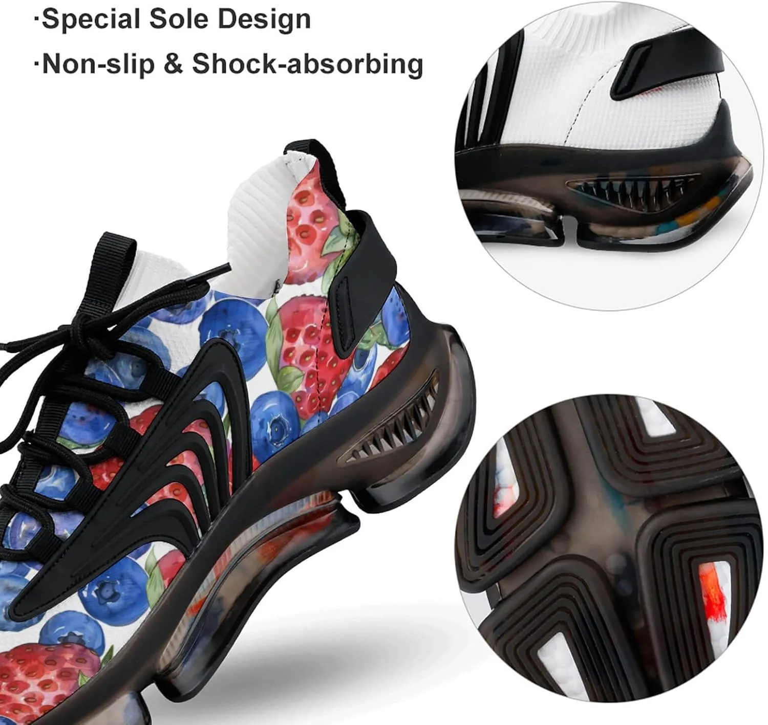 Blueberry and Red Stawberry Men's Running Shoes Lightweight Walking Shoe Breathable Sneaker