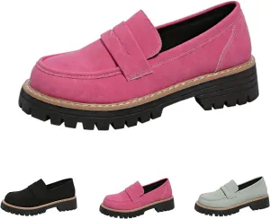 Bootara Loafers Women, Bootara Women's Plus Size Casual Retro Suede Loafers with Chunky Heel Platform