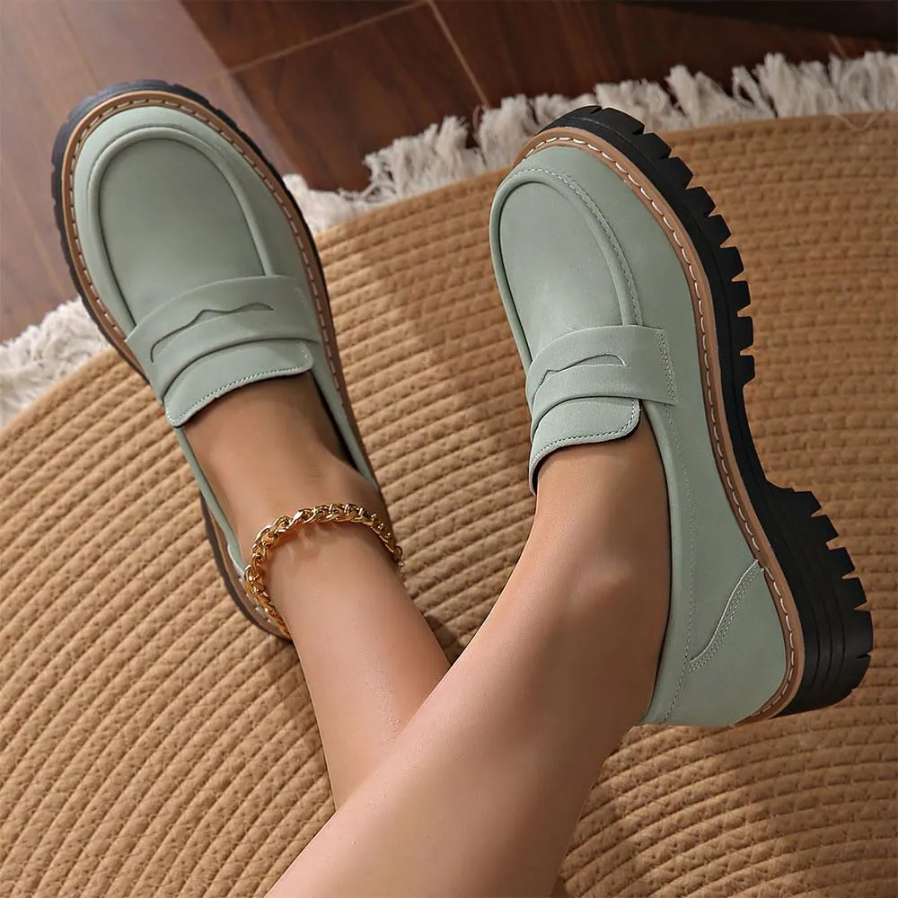 Bootara Loafers Women, Bootara Women's Plus Size Casual Retro Suede Loafers with Chunky Heel Platform