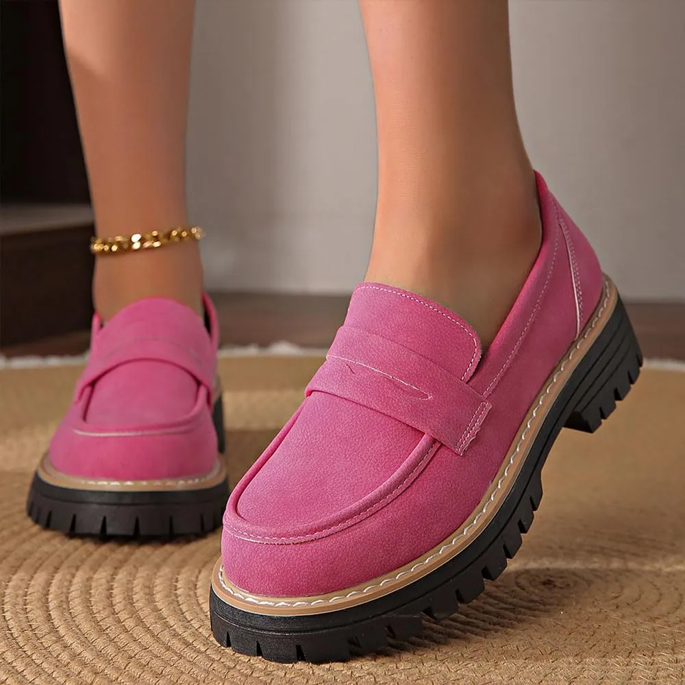 Bootara Loafers Women, Bootara Women's Plus Size Casual Retro Suede Loafers with Chunky Heel Platform