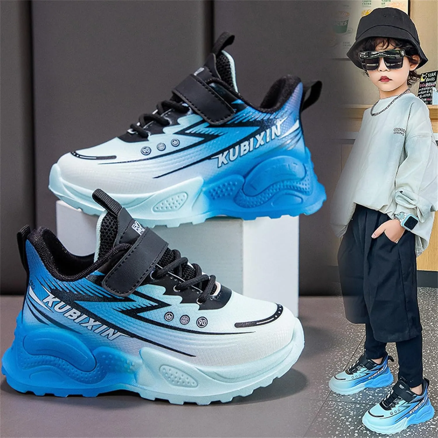 Boys Basketball Shoes, Kids High Top Sneakers, Youth Thick Sole Non Slip Comfortable Shoes with Big Girls High Tops