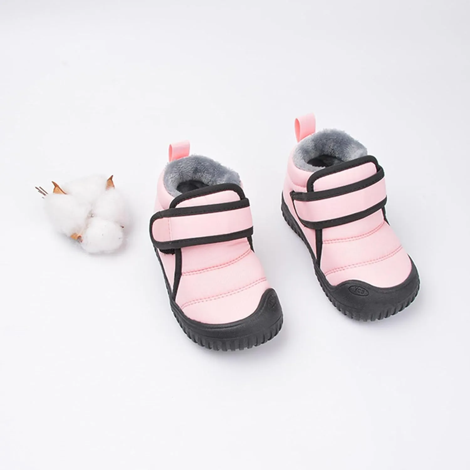 Boys Leather Fuzzy Snow Booties Childrens Open Toe Winter Ski Shoes Lightweight Loafers Non Slip Comfy Sport Shoes
