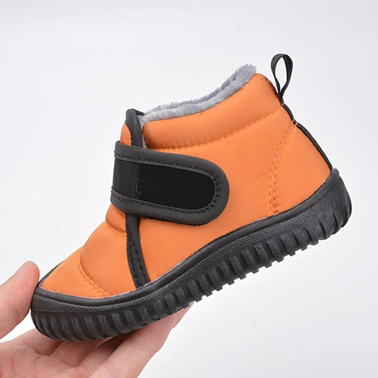Boys Leather Fuzzy Snow Booties Childrens Open Toe Winter Ski Shoes Lightweight Loafers Non Slip Comfy Sport Shoes
