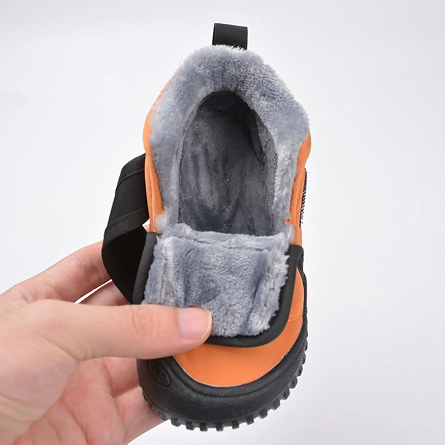 Boys Leather Fuzzy Snow Booties Childrens Open Toe Winter Ski Shoes Lightweight Loafers Non Slip Comfy Sport Shoes