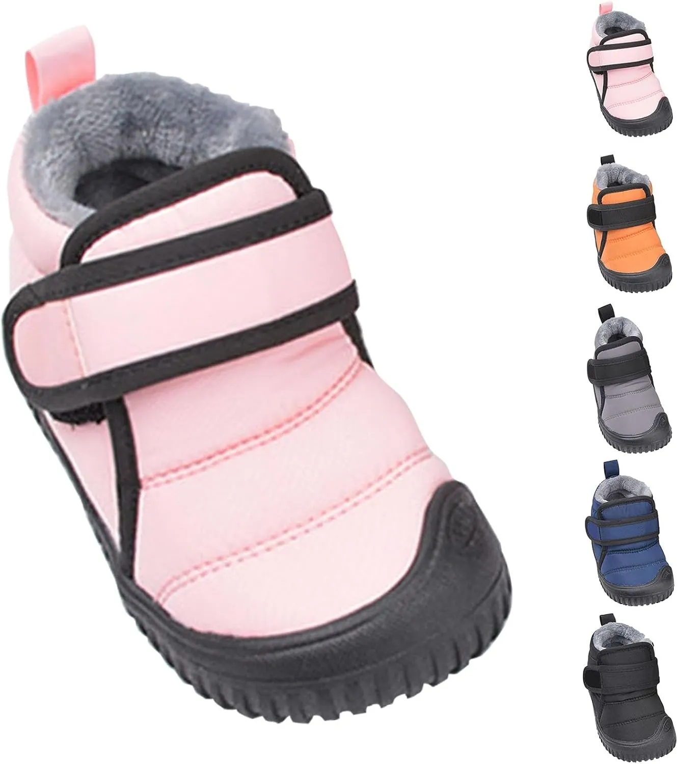Boys Leather Fuzzy Snow Booties Childrens Open Toe Winter Ski Shoes Lightweight Loafers Non Slip Comfy Sport Shoes