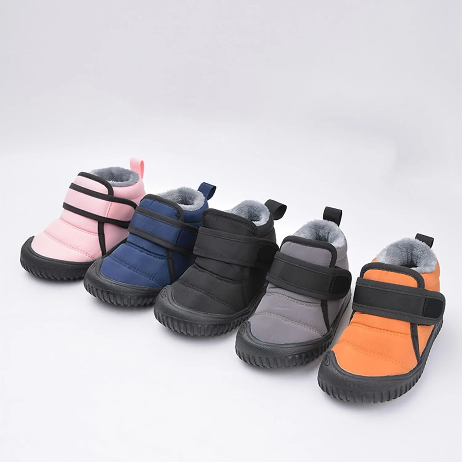 Boys Leather Fuzzy Snow Booties Childrens Open Toe Winter Ski Shoes Lightweight Loafers Non Slip Comfy Sport Shoes