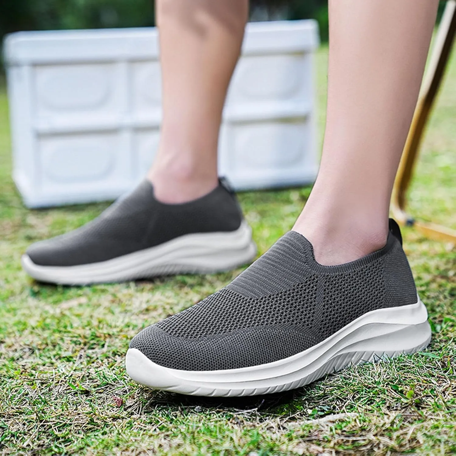 Breathable Diabetic Shoes for Men Lightweight Breathable Slip on Running Shoe Outdoor Non Slip Jogging Sneakers