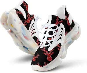 Buffalo Plaid Deer Head Men's Running Shoes Lightweight Walking Shoe Breathable Sneaker