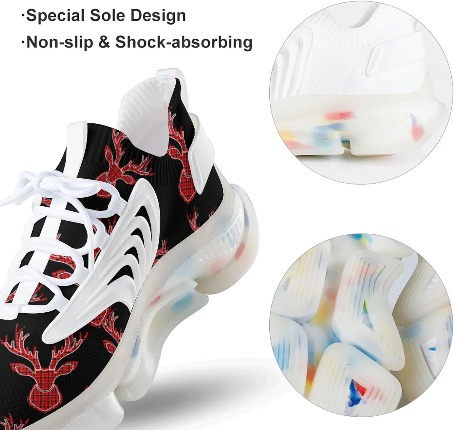 Buffalo Plaid Deer Head Men's Running Shoes Lightweight Walking Shoe Breathable Sneaker