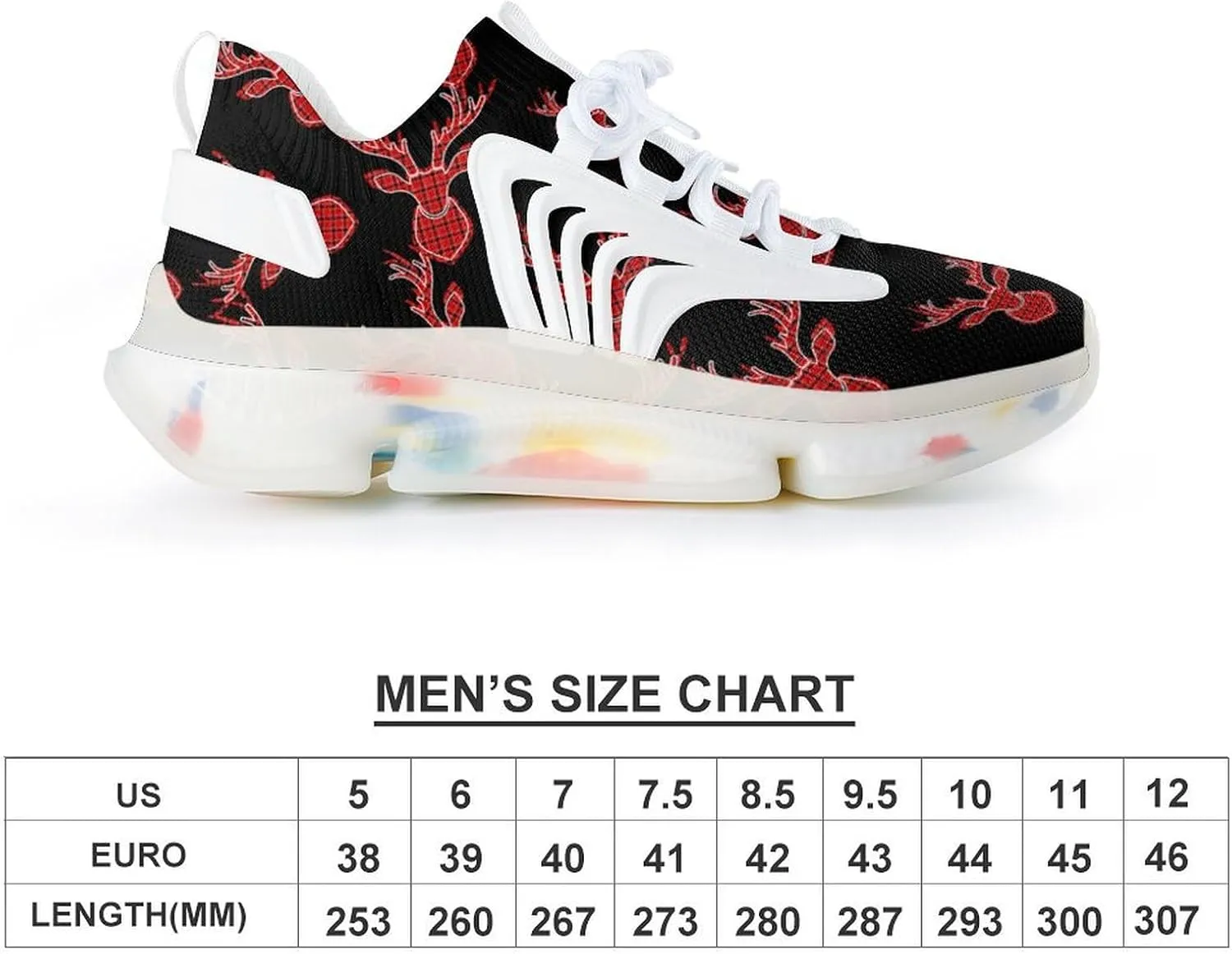 Buffalo Plaid Deer Head Men's Running Shoes Lightweight Walking Shoe Breathable Sneaker